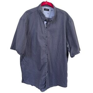 7 Diamonds Premium Mens Button Up Shirt Blue Micro Print 3XL Short Sleeve Preppy